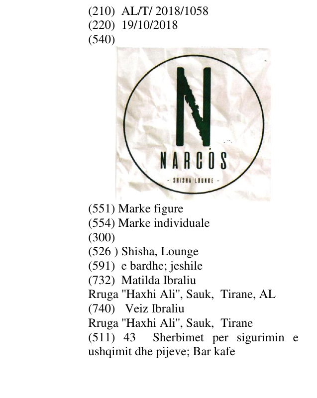 Der Eintrag der Marke Shisha, Lounge im Bulletin