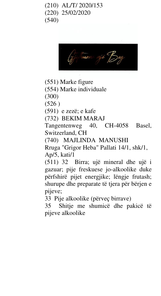 Zëri i markës " GJITHMONE NJE BEG" në buletin