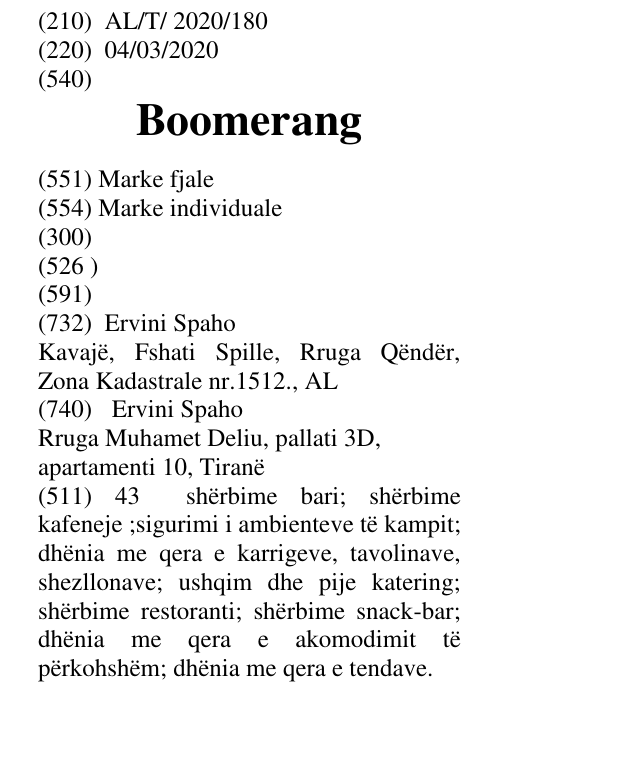 Zëri i markës Boomerang në buletin