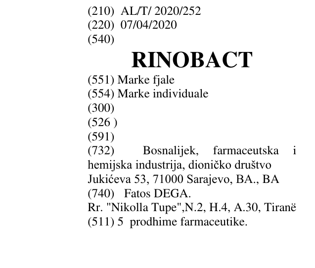 Zëri i markës RINOBACT në buletin