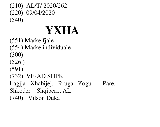 Zëri i markës YXHA në buletin