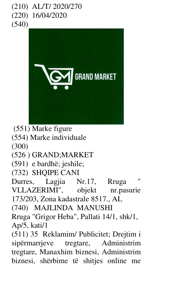 Zëri i markës GRAND;MARKET në buletin