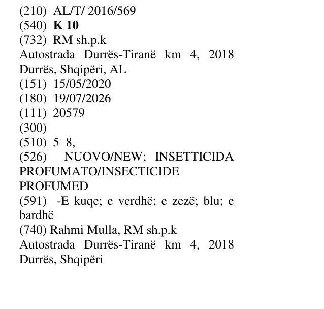 Zëri i markës K 10 në buletin