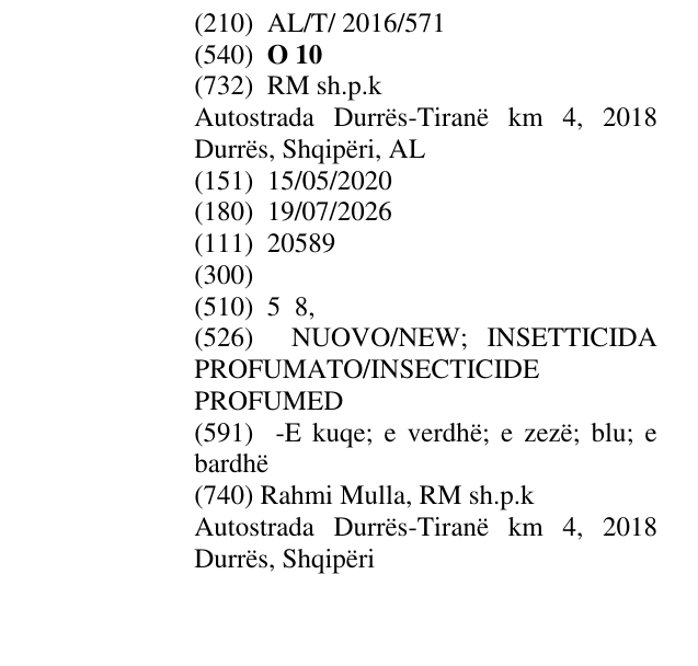 Zëri i markës O 10 në buletin