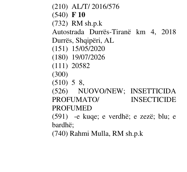 Zëri i markës F 10 në buletin