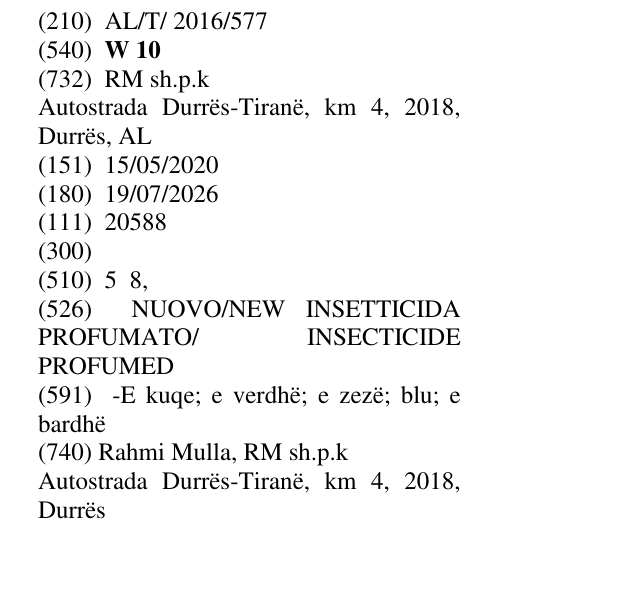 Zëri i markës W 10 në buletin
