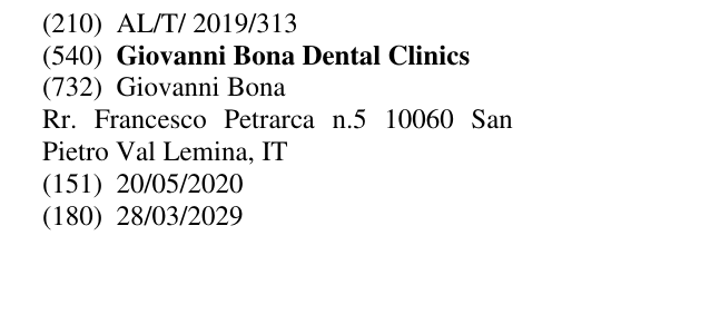 Zëri i markës Giovanni Bona Dental Clinics në buletin