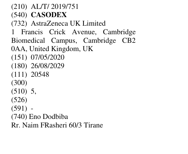 Zëri i markës CASODEX në buletin