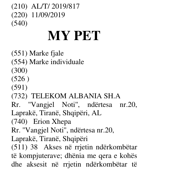 Zëri i markës MY PET në buletin