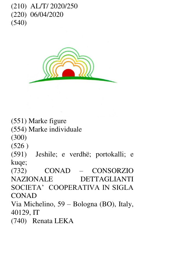 Zëri i markës AL/T/2020/250 në buletin
