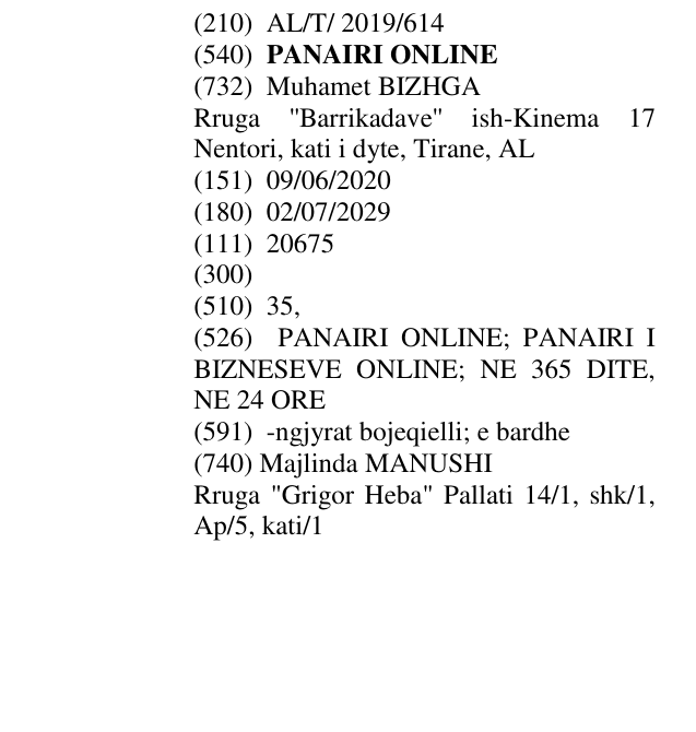 Zëri i markës PANAIRI ONLINE në buletin