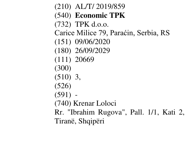 Zëri i markës Economic TPK në buletin