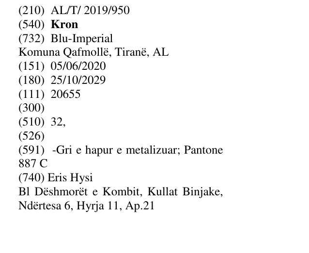 Zëri i markës Kron në buletin