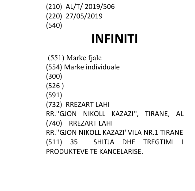 Zëri i markës INFINITI në buletin
