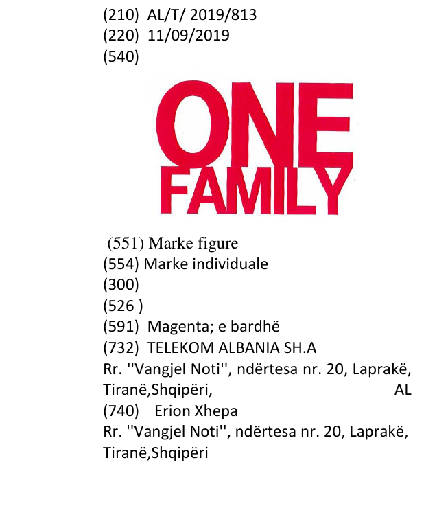 Zëri i markës ONE FAMILY në buletin