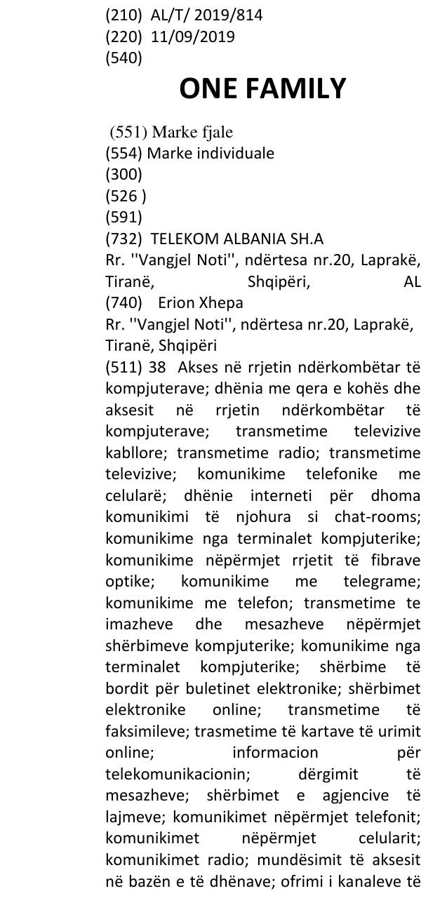 Zëri i markës ONE FAMILY në buletin