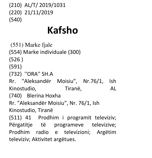 Zëri i markës Kafsho në buletin