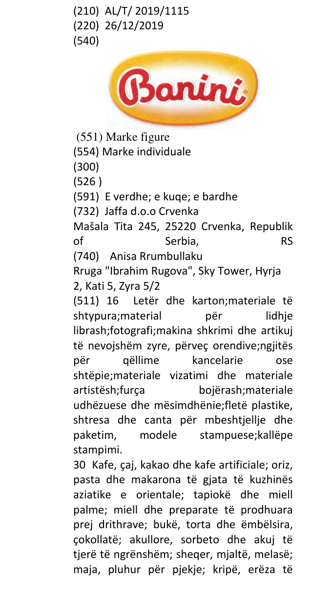 Zëri i markës Banini në buletin