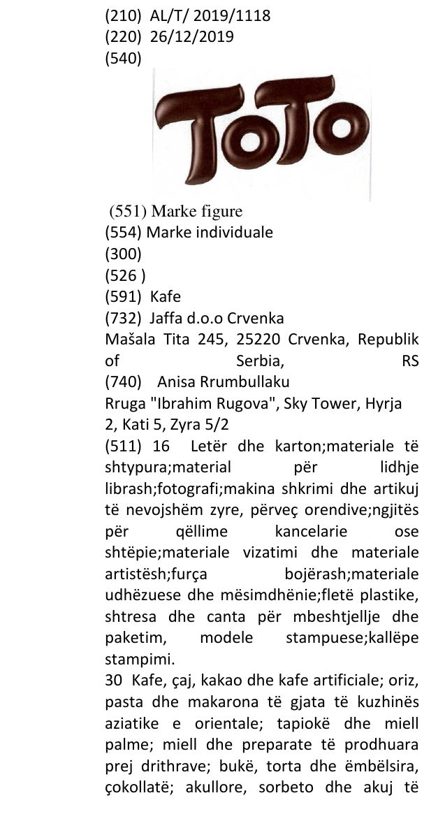 Zëri i markës ToTo në buletin
