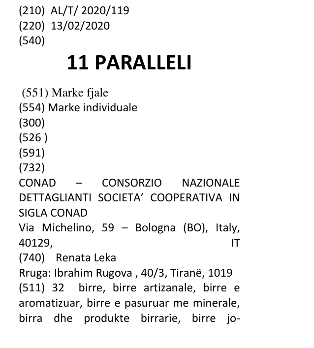 Zëri i markës 11 PARALLELI në buletin