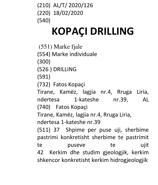 Zëri i markës KOPAÇI DRILLING në buletin