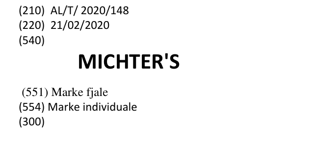 Zëri i markës MICHTER'S në buletin