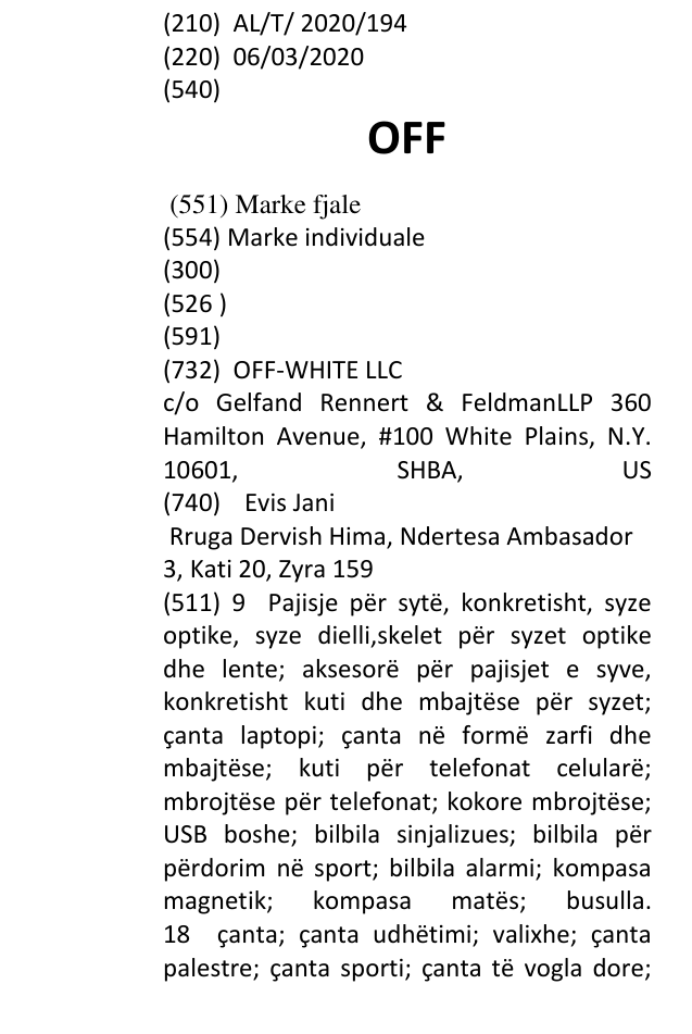 Zëri i markës OFF në buletin
