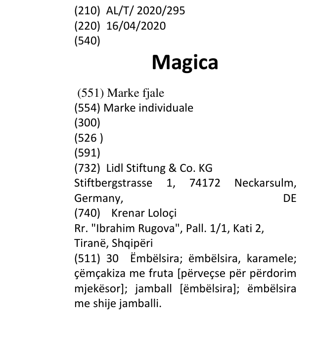 Zëri i markës Magica në buletin