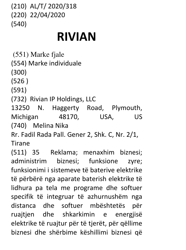 Zëri i markës RIVIAN në buletin