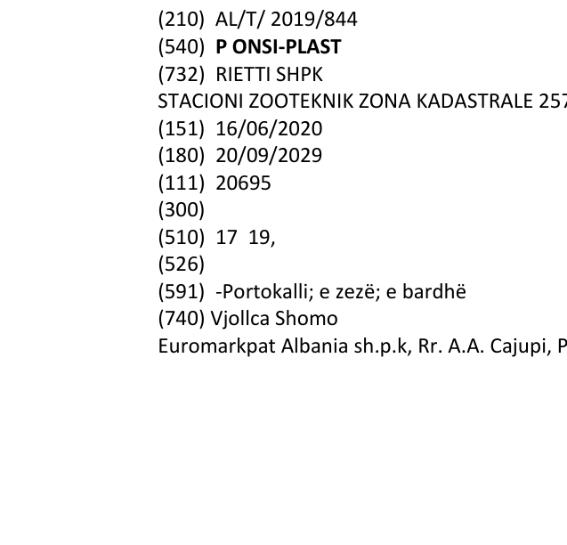 Zëri i markës P ONSI-PLAST në buletin