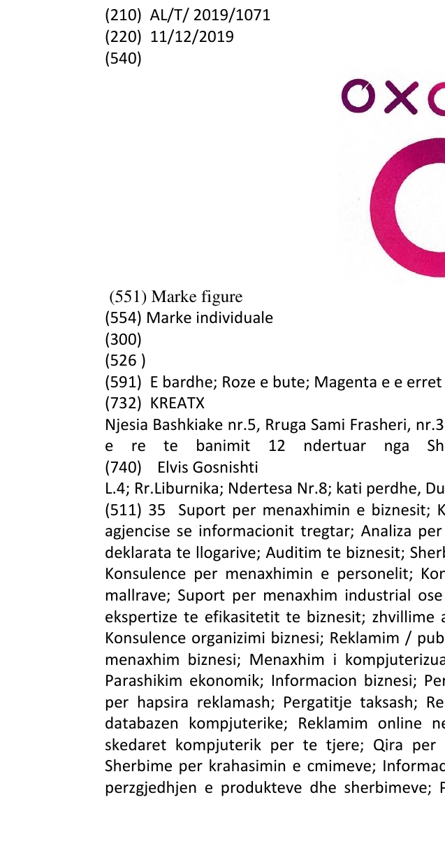 Zëri i markës oxana në buletin
