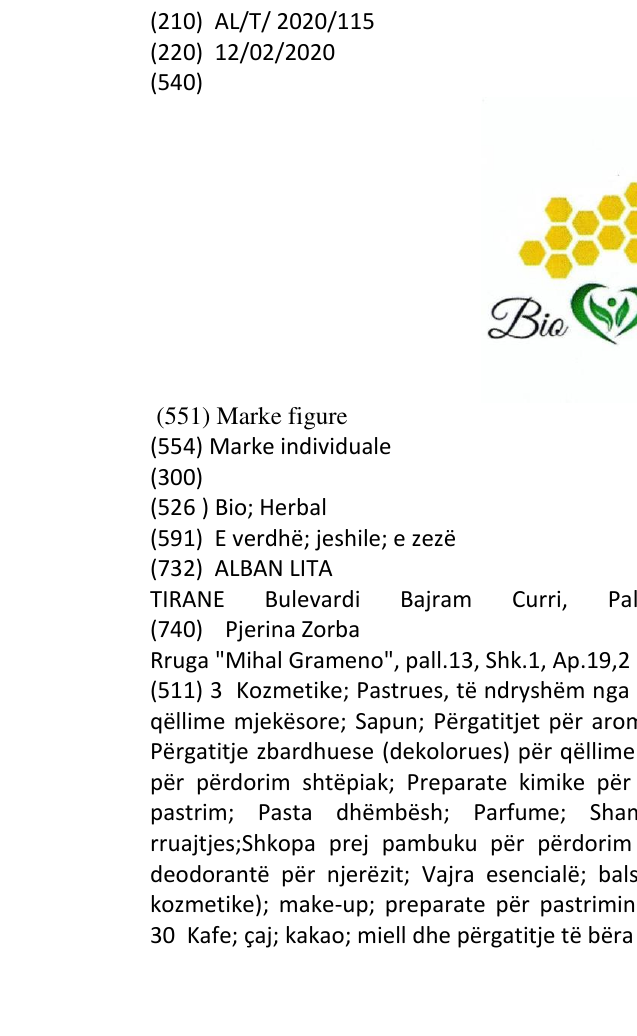Zëri i markës Bio; Herbal në buletin
