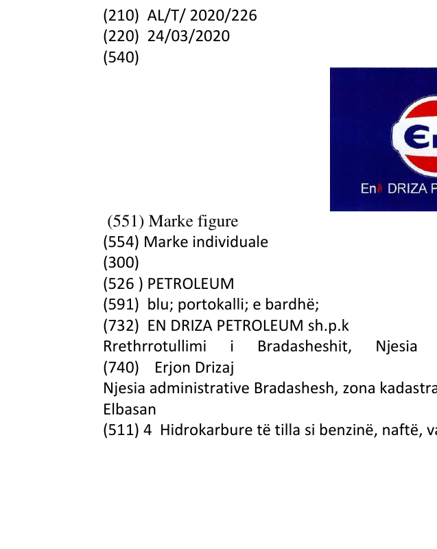 Zëri i markës PETROLEUM në buletin