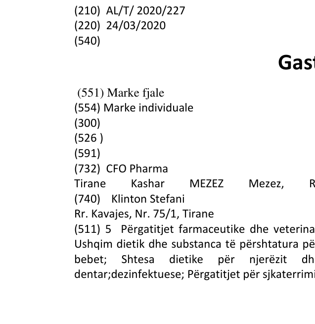 Zëri i markës Gastren në buletin