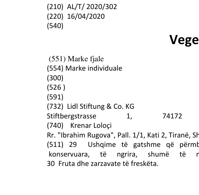 Zëri i markës Vegeterra në buletin