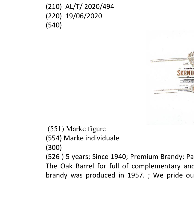 Zëri i markës 5 years; Since 1940; Premium Brandy; Passionately handcrafted award-winning brandy. ; The Oak Barrel for full of complementary and harmonious aromas.; The first ever Albanian brandy was produced in 1957. ; We pride ourselfes for being the oldest distillery house in Albania.; MADE WITH LOVE; THE ORIGINAL RECIPE; 700ml; 40% Alc/Vol; MATURED IN ALBANIA; PRODUCT OF ALBANIA. në buletin
