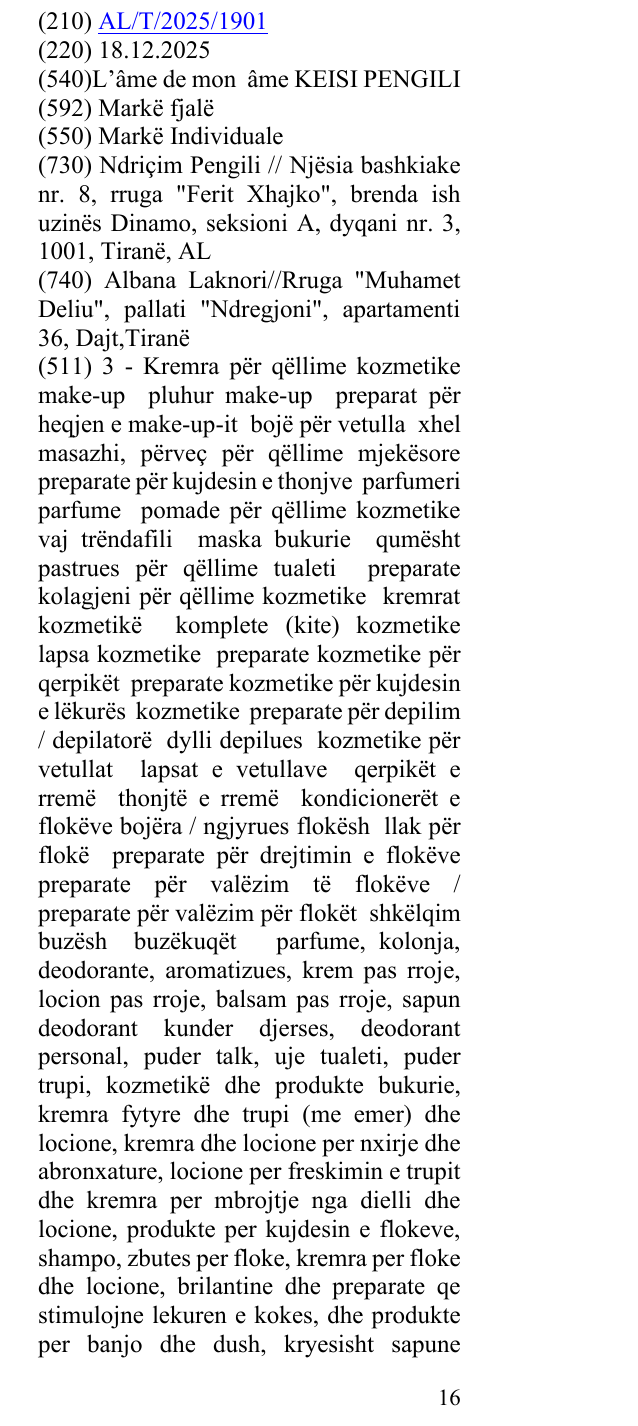 La voce del marchio L’âme de mon âme KEISI PENGILI nel bollettino