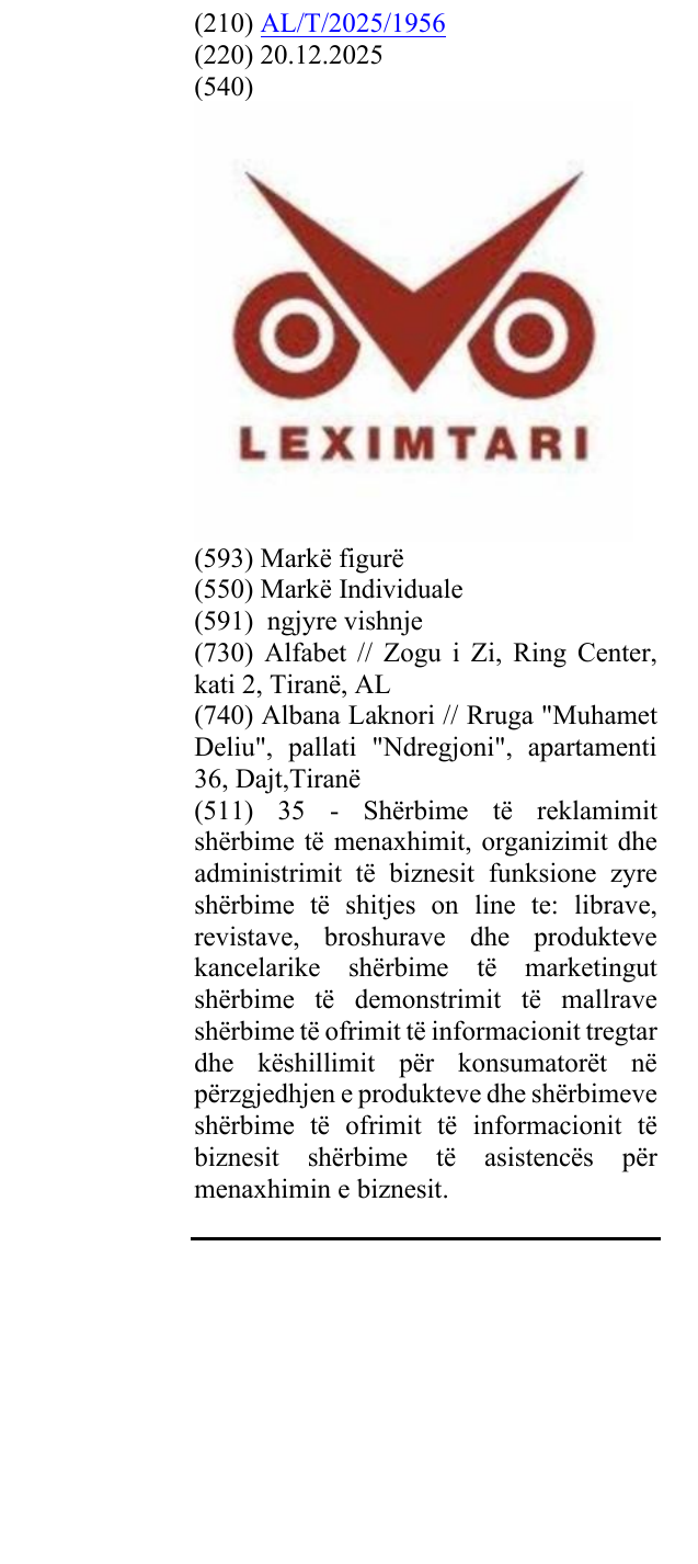 Zëri i markës LEXIMTARI në buletin
