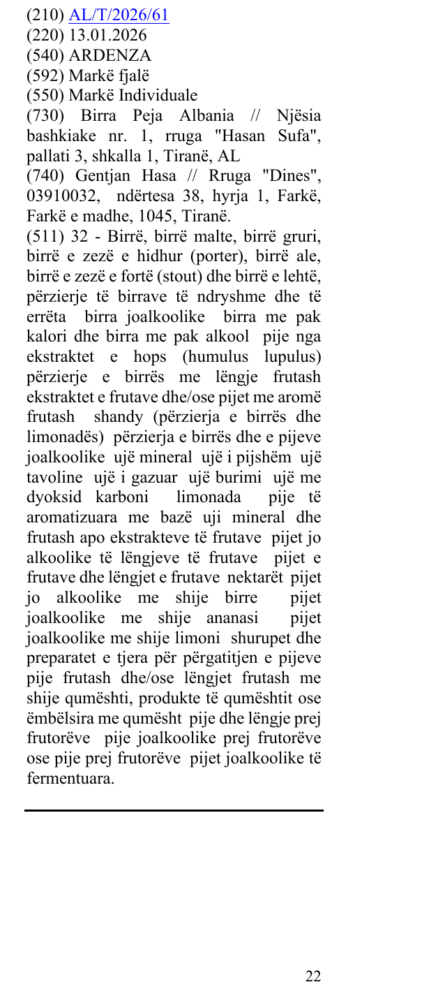 Zëri i markës ARDENZA në buletin