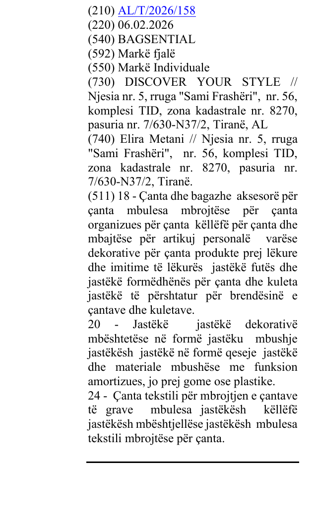 Zëri i markës BAGSENTIAL në buletin