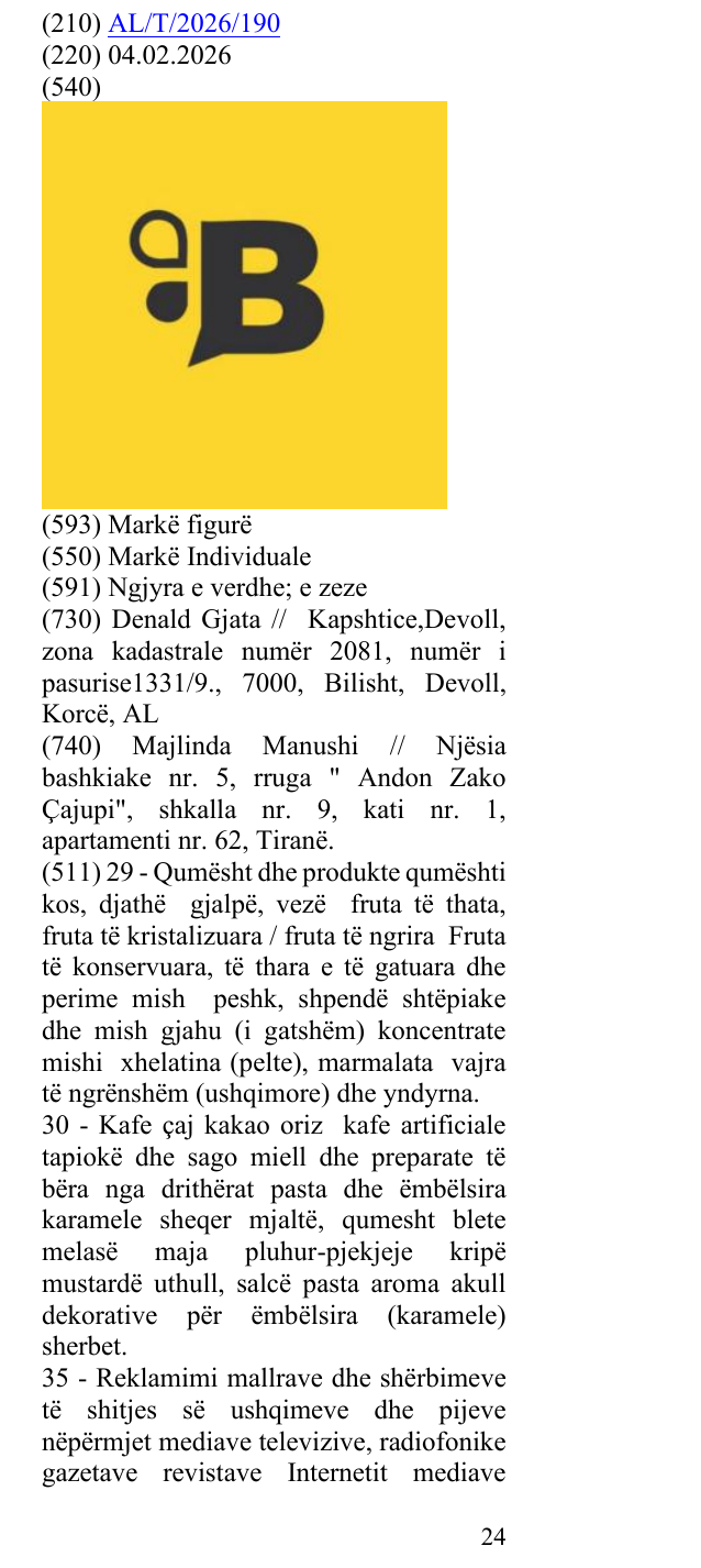 Zëri i markës Marka eshte e paraqitur ne germen B në buletin