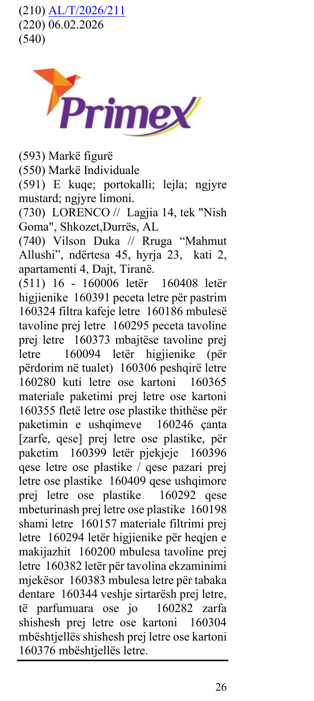 Zëri i markës Primex në buletin