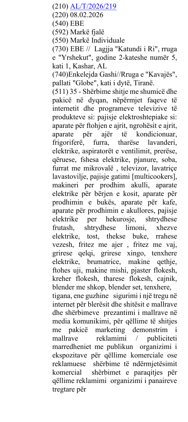 Zëri i markës EBE në buletin