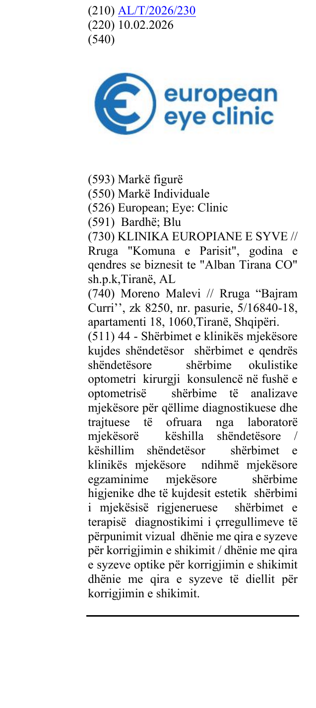Zëri i markës European; Eye: Clinic në buletin