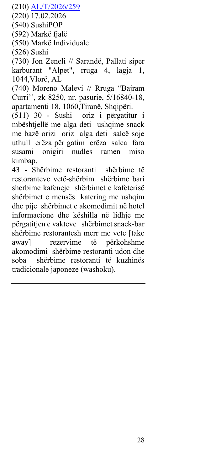 Zëri i markës SushiPOP në buletin