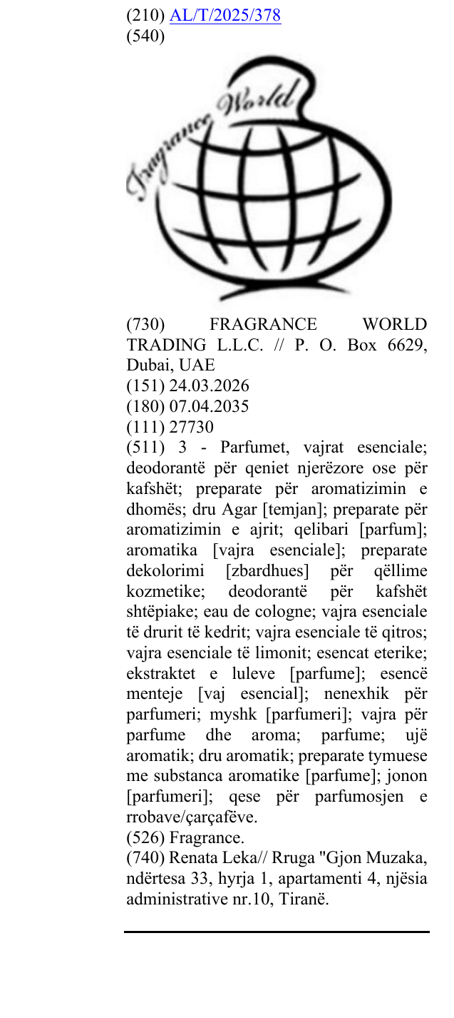 Zëri i markës Fragrance. në buletin