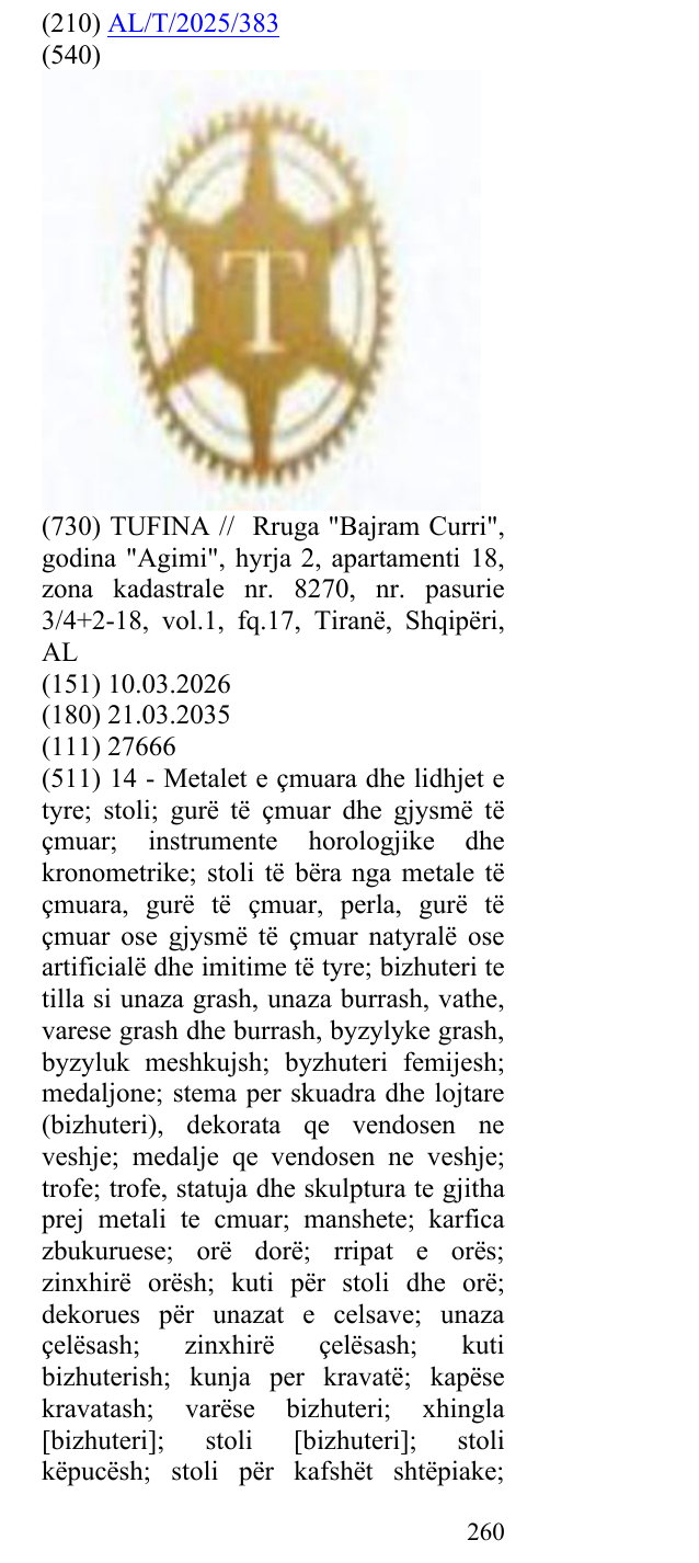 Zëri i markës Emertimi i markes " T" në buletin