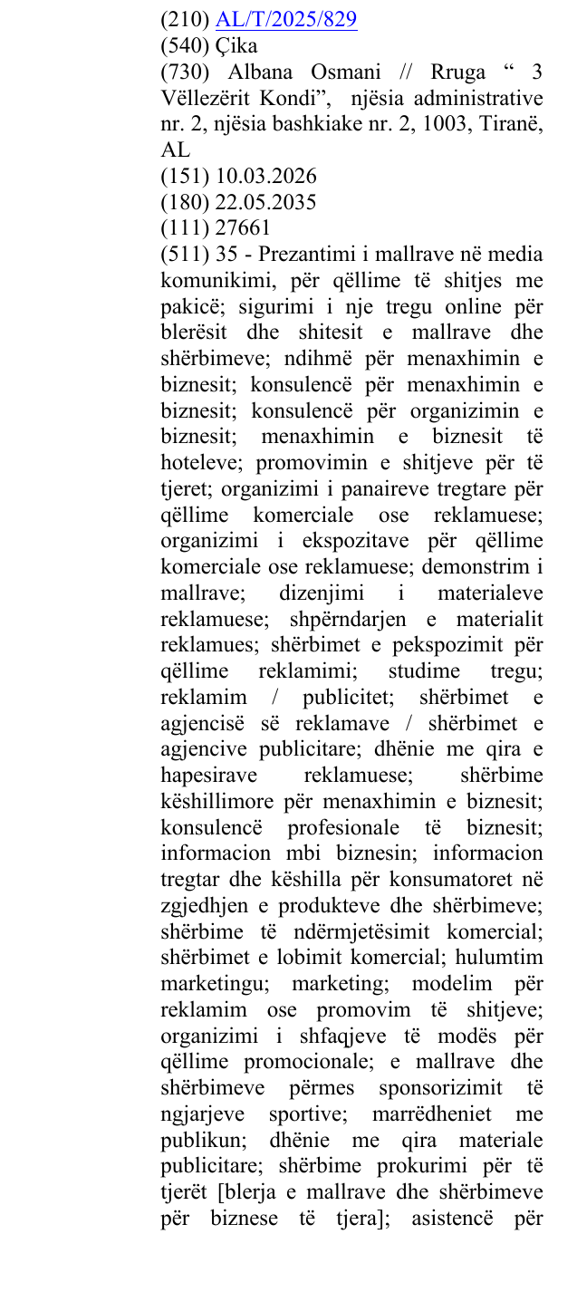 Zëri i markës Çika në buletin