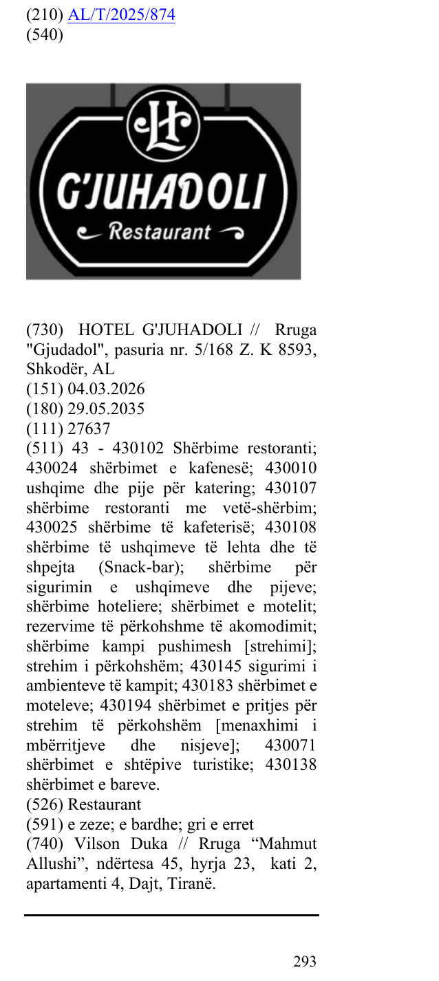 Zëri i markës Restaurant në buletin
