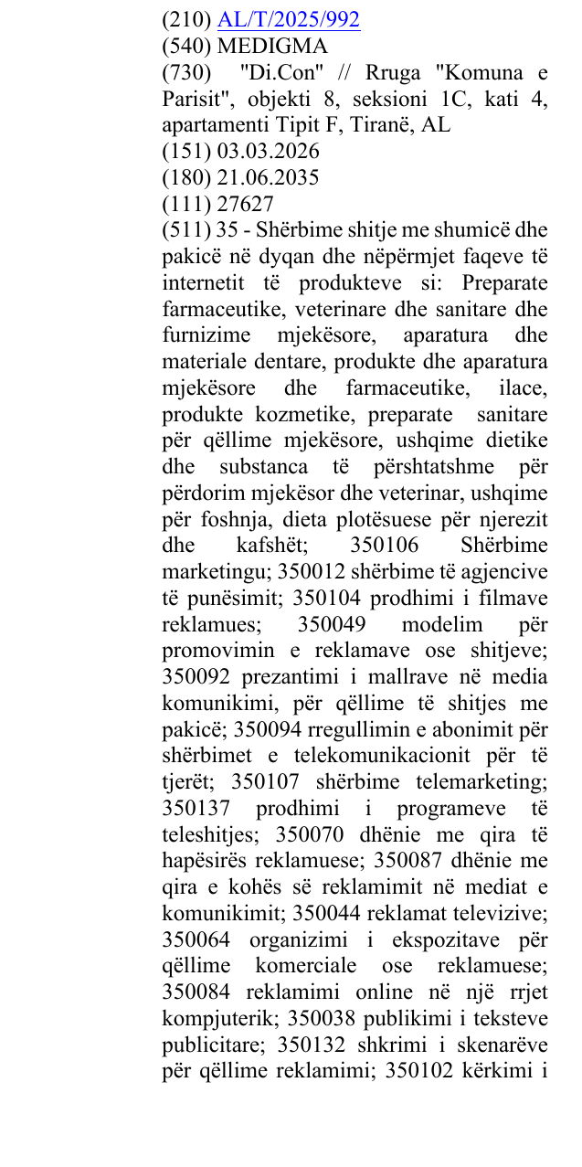Zëri i markës MEDIGMA në buletin